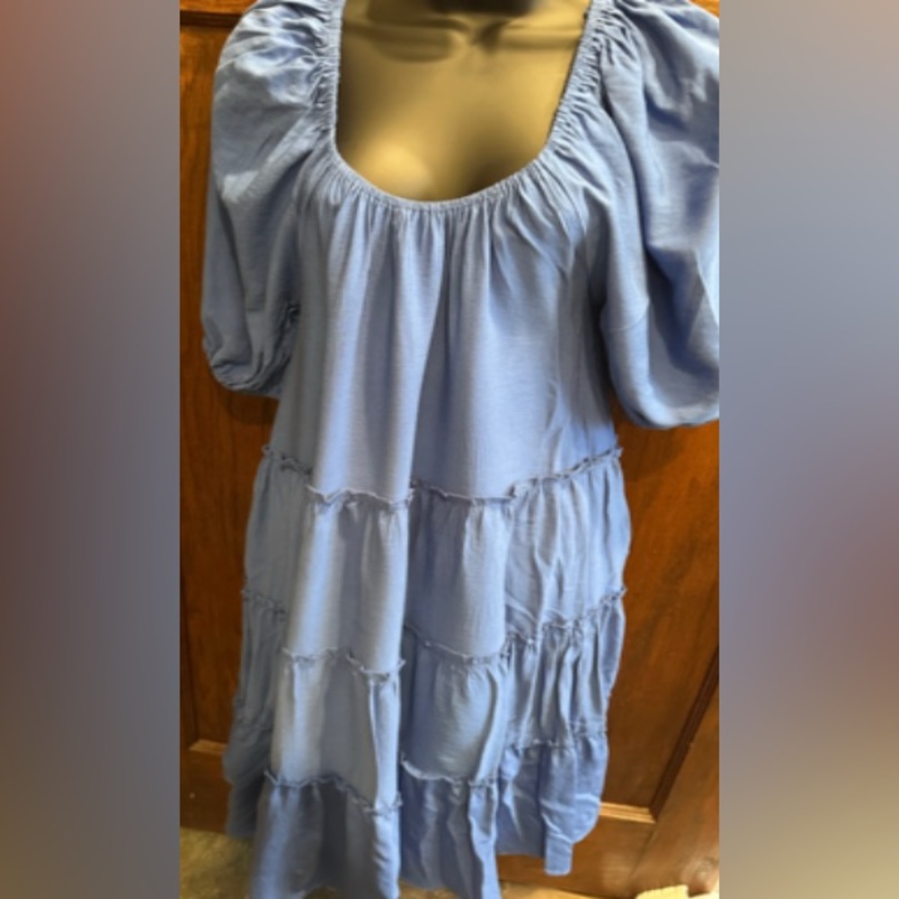 Buru L/XL Women's Blue Tiered Dress full length